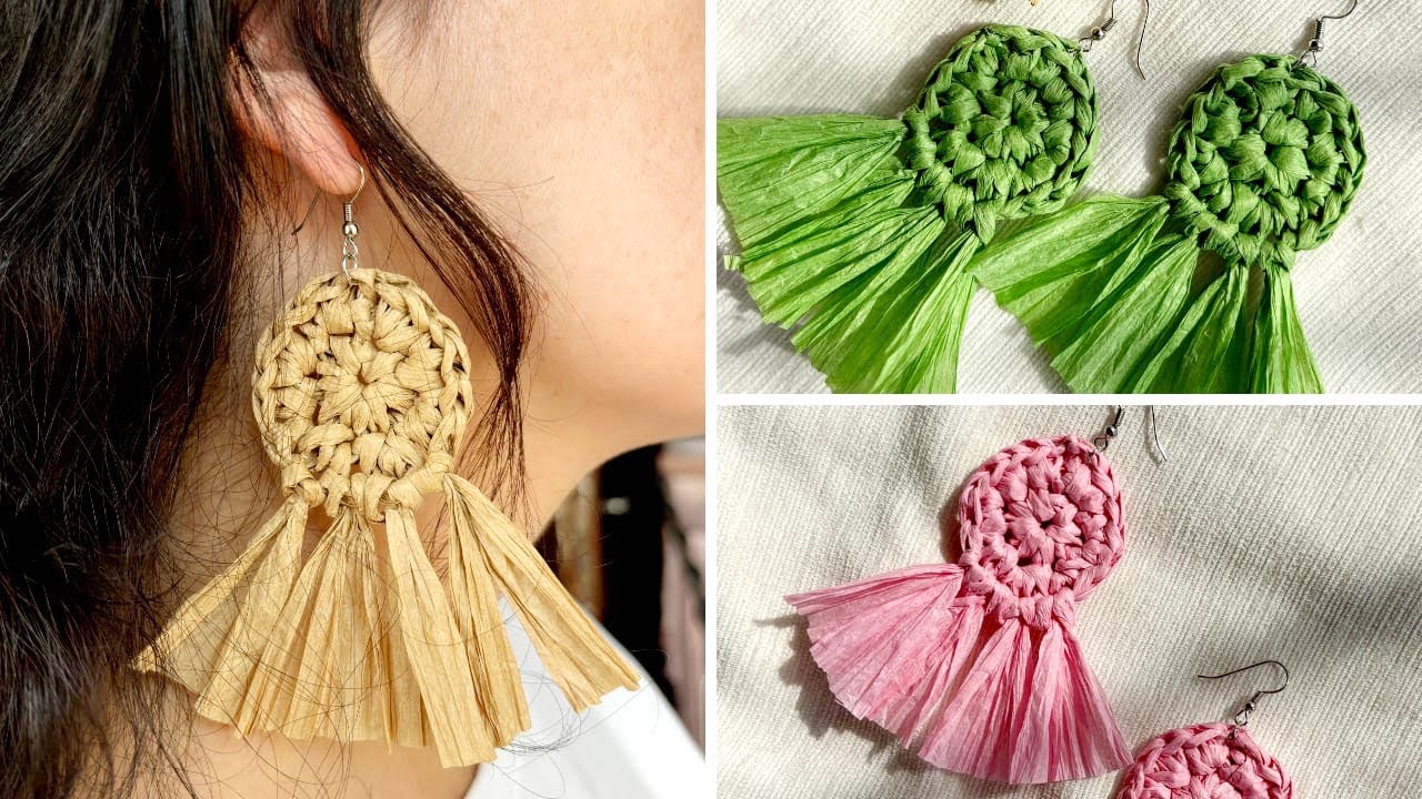 Tığ işi kağıt ipten bohem küpe yapımı How to Make Paper Yarn Earrings | Handmade Boho Accessories