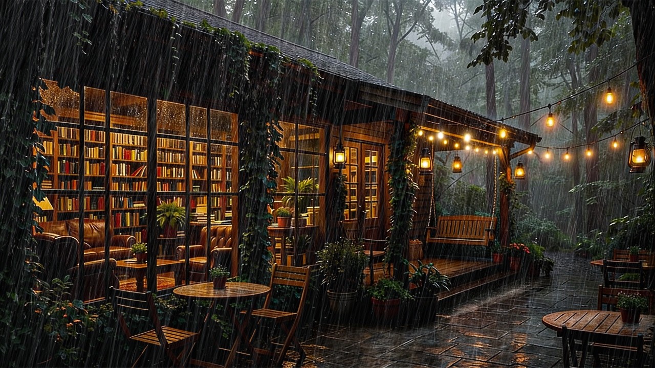 Soothing Rain on a Warm Lit Cabin | Peaceful Night for Sleep & Relaxation