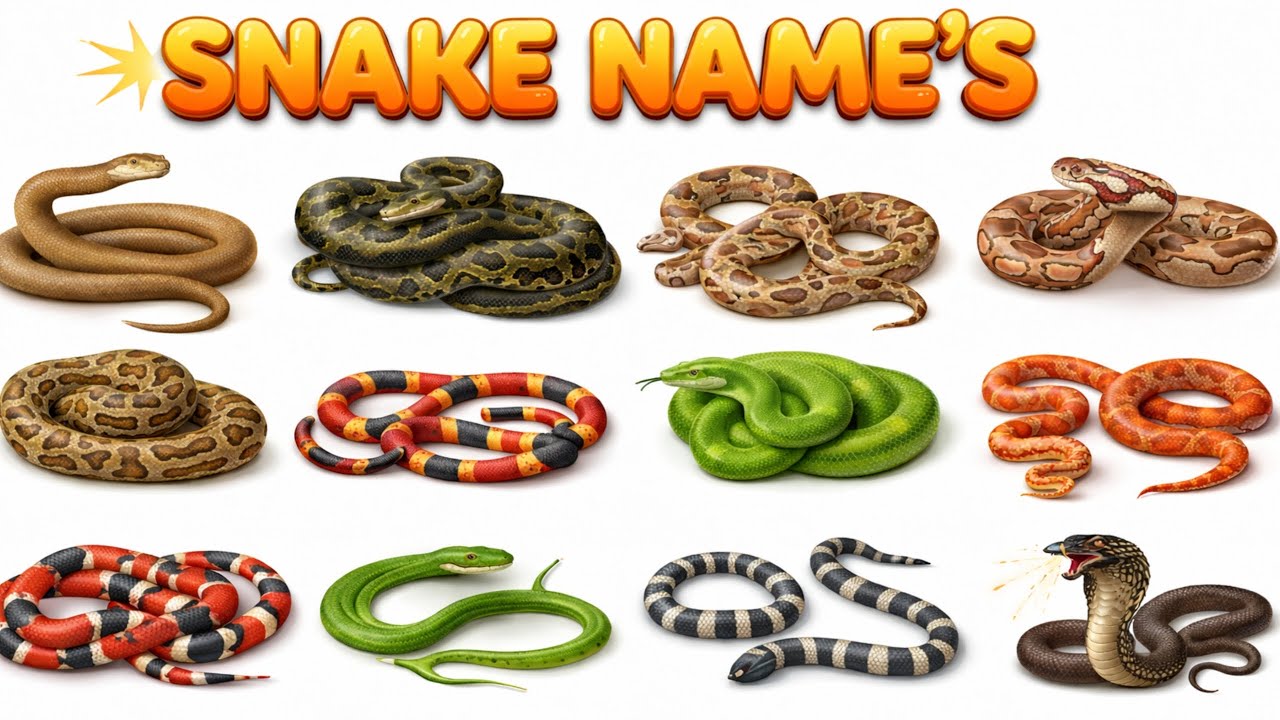 20 Snakes Name in Hindi and English | सांपों के नाम | Reptiles Name for Kids | Jan 23