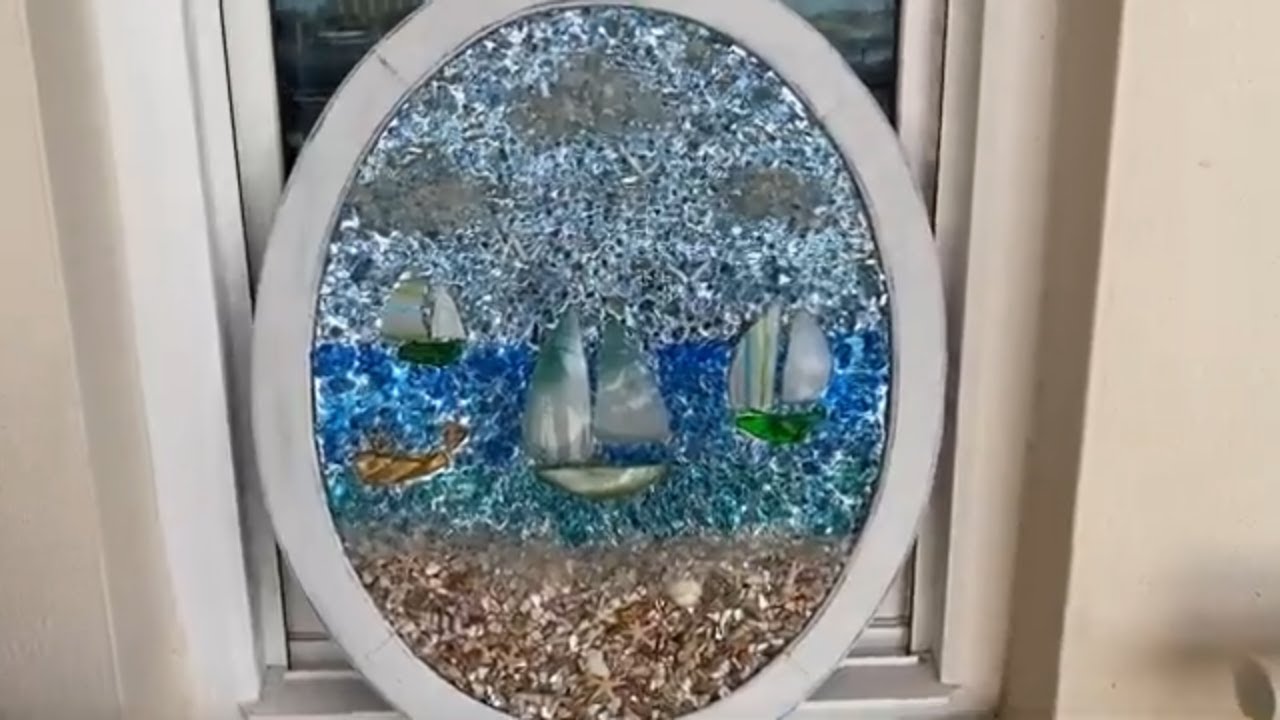 # 197 COASTAL ART, EPOXY RESIN SAILBOAT, GLASS ART