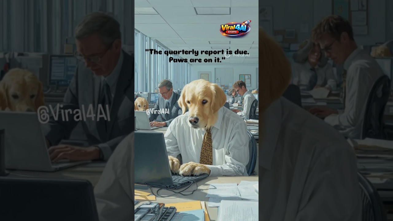 Golden Retriever Works at Office Desk Typing Seriously &ndash; Humans Ignore Him 😂🐶 AI 2026 | #Viral4AI