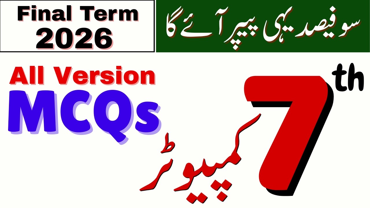 All Versions MCQs | 7th Class Computer Science School Based Assessment (SBA) Final Term Paper 2026