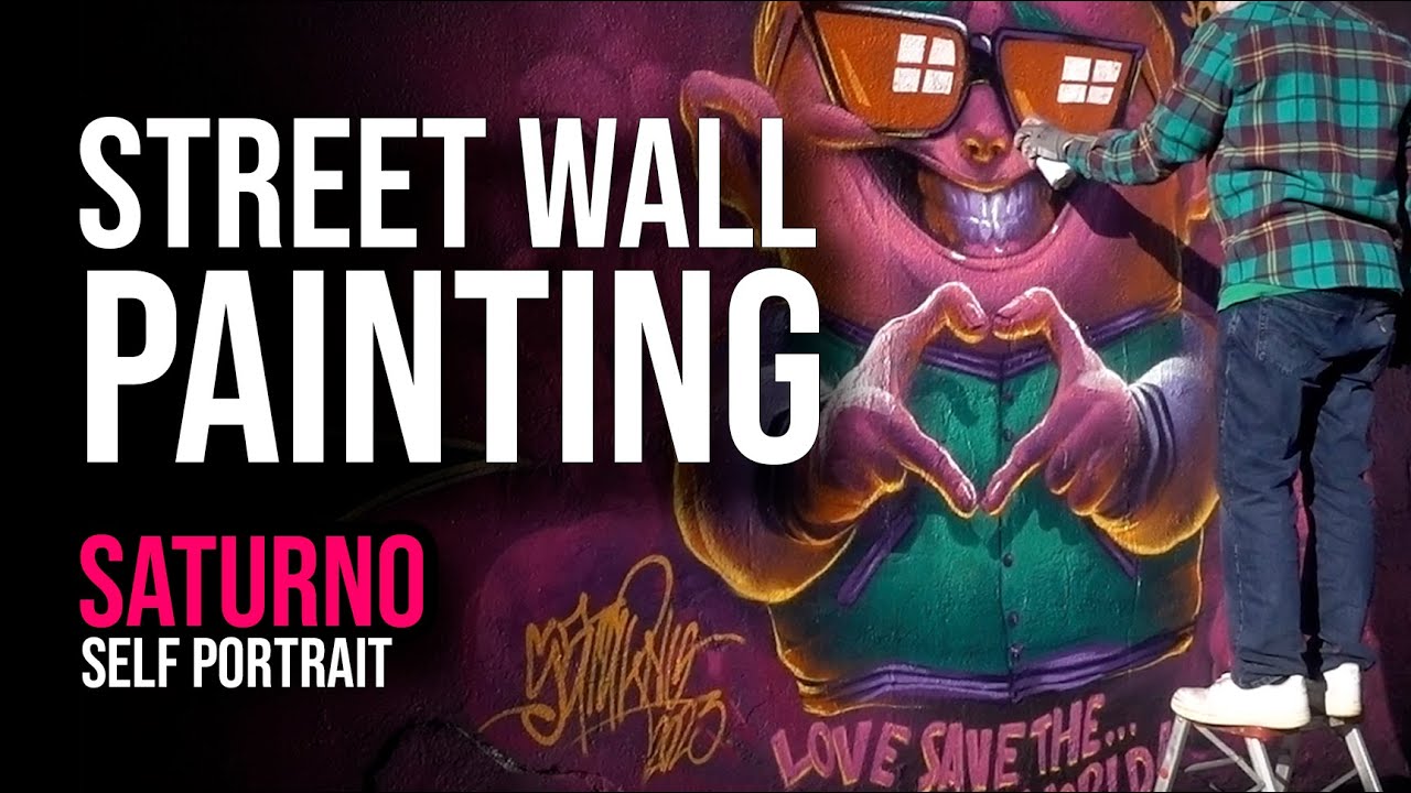 Street wall painting process, Self portrait 2023