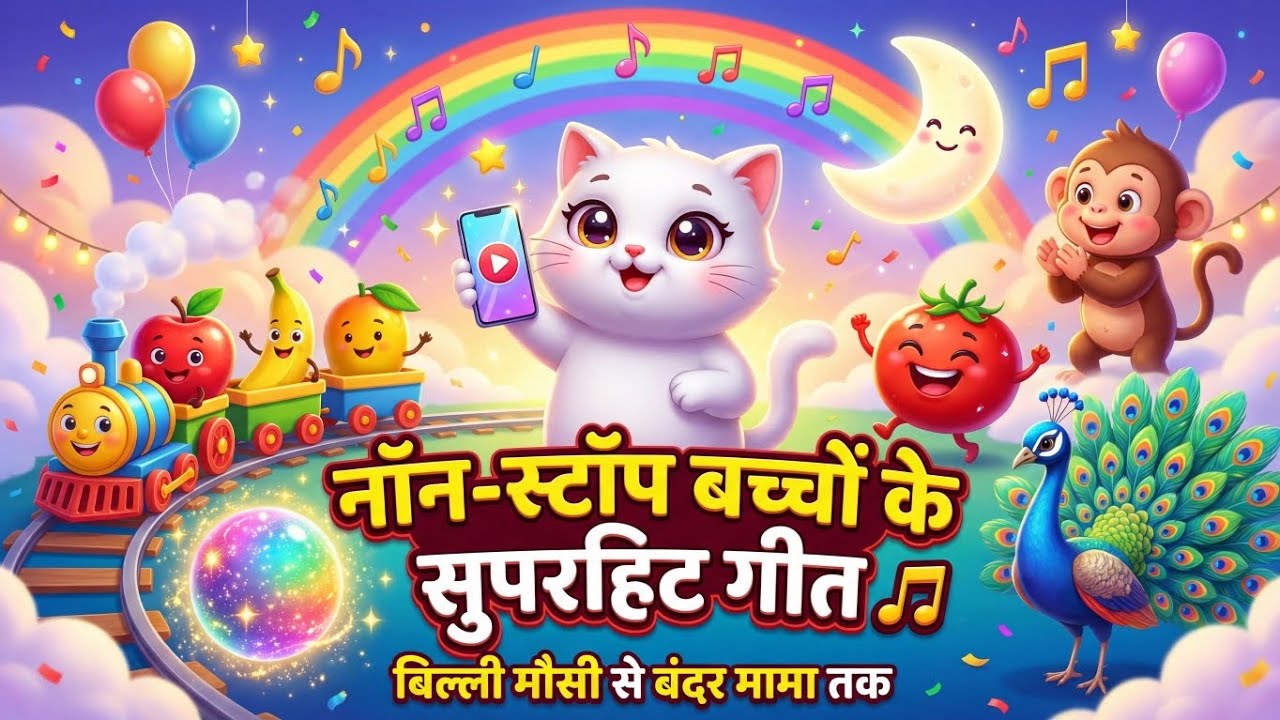 नॉन-स्टॉप बच्चों के सुपरहिट गाने 🎵🐱🐵 | बिल्ली मौसी से बंदर मामा तक | Kids Rhymes Hindi