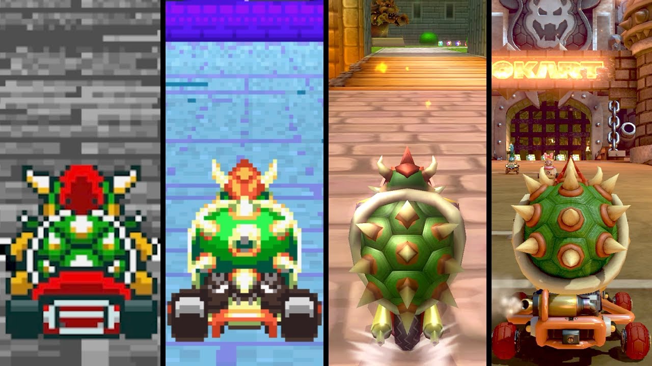 Evolution of Bowser's Castle in Mario Kart (1992-2021)