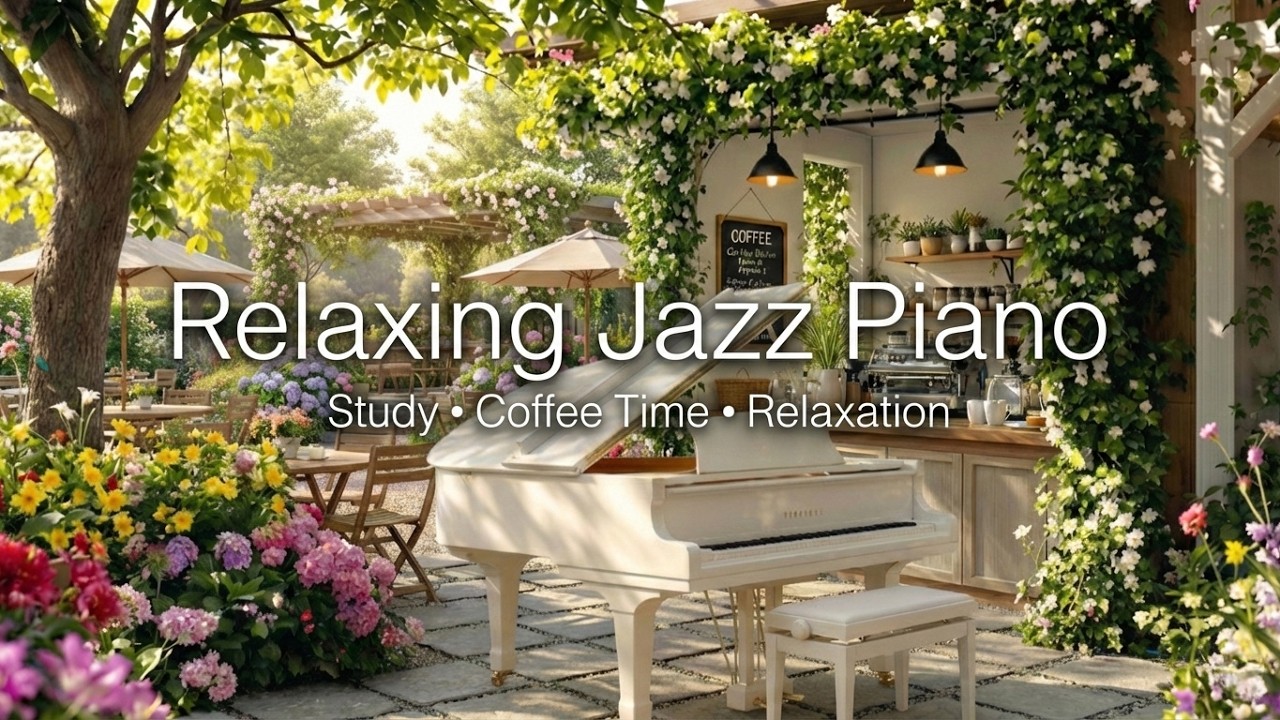 Relaxing Jazz Piano in a Sunny Flower Garden ☕️ Elegant Coffee Shop Ambiance for Study & Relaxation