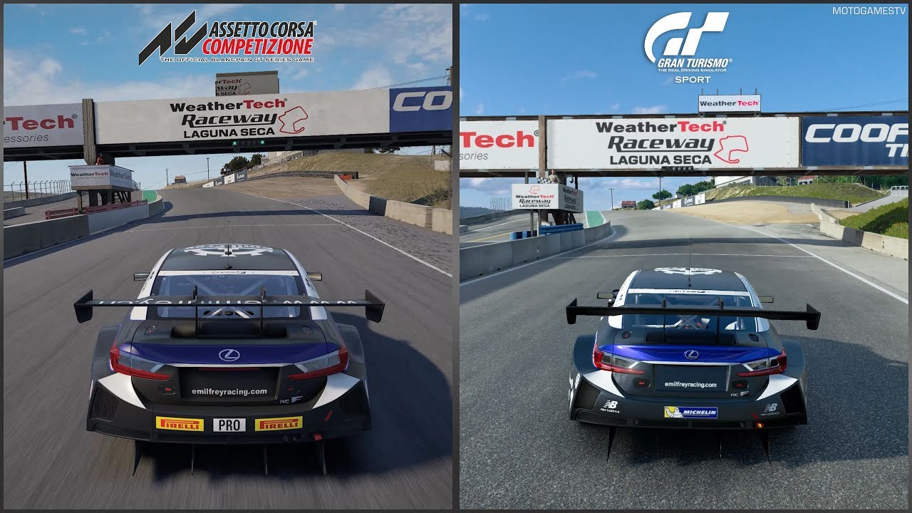 Assetto Corsa Competizione vs Gran Turismo Sport - Lexus RC F GT3 at Laguna Seca Comparison