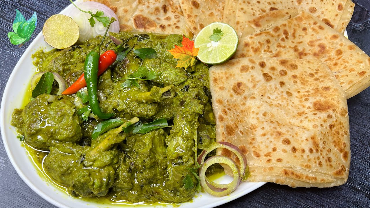 Hyderabadi GREEN CHICKEN MASALA FRY ROAST With COTTONY SOFT SQUARE PARATHA - World’s Best COMBO