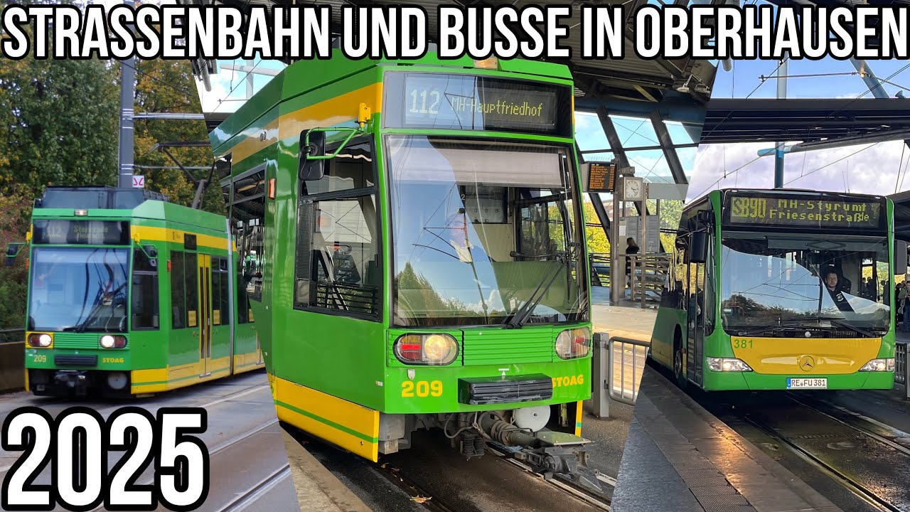 Straßenbahn, Bus | Verkehr an in Oberhausen Neue Mitte / Centro | 2025 [DE] [HD]