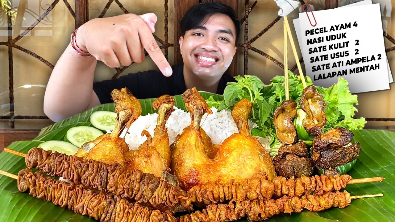 MUKBANG AYAM GORENG SAMBAL TERASI PAKE LALAPAN MENTAH + SATE KULIT, SATE USUS