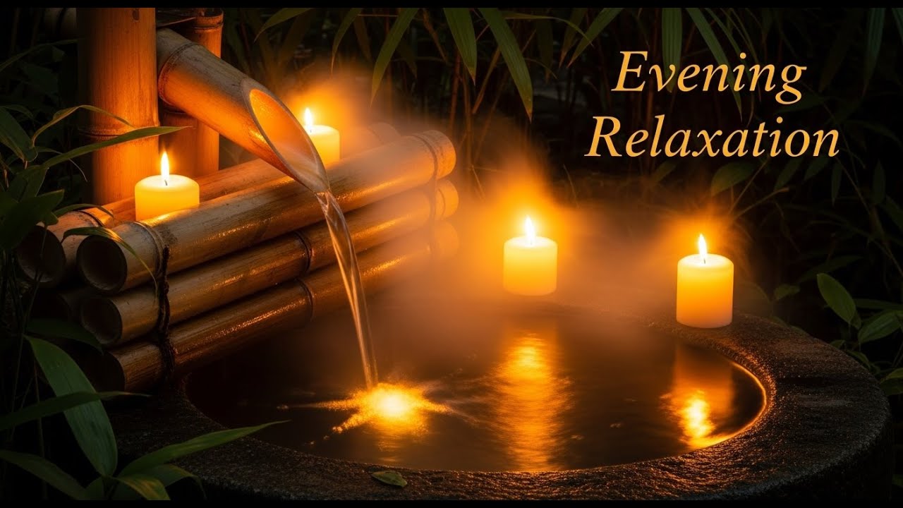 Healing Zen Water Flow Bamboo Fountain and Candle Glow for Deep Sleep Meditation Healing Tranquility