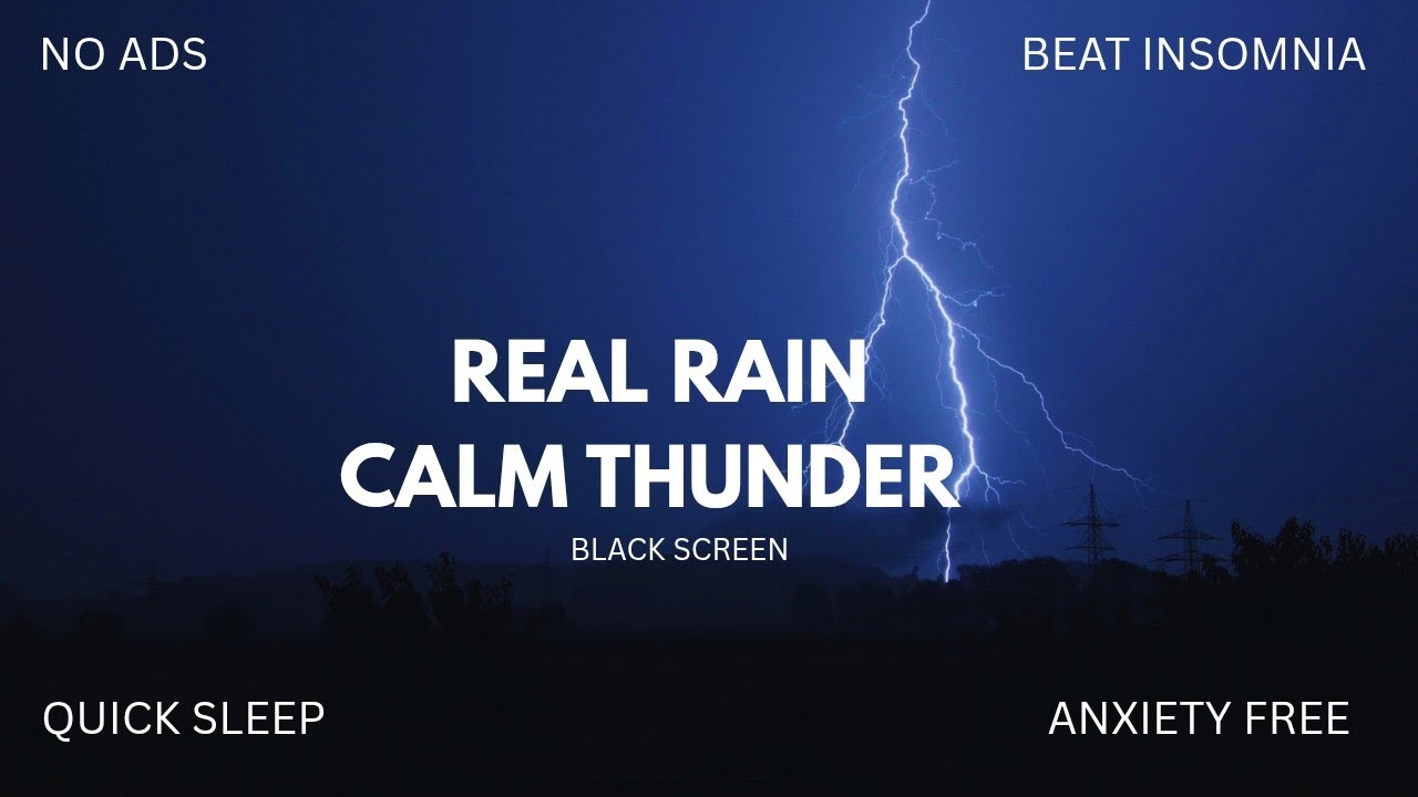 Can’t Sleep? Gentle Night Rain with Calm Thunder | 8 Hours | Dark Screen, Rain sounds for Deep Sleep