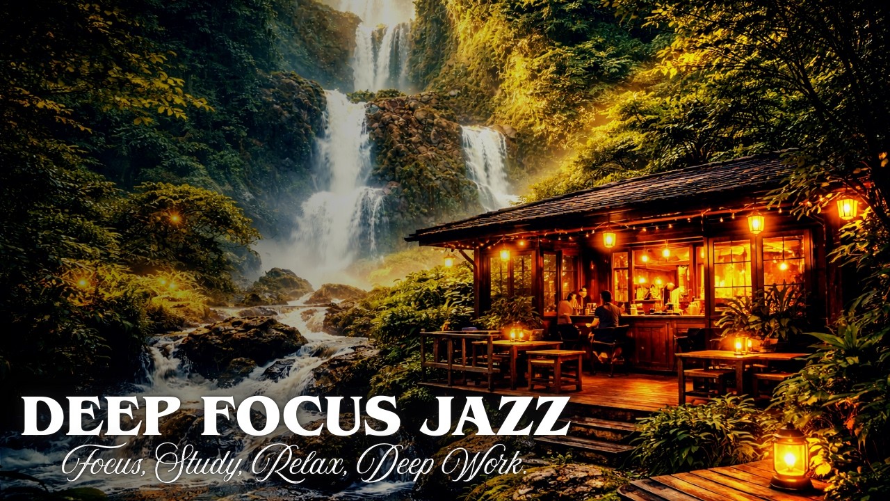 DEEP WORK LOFI JAZZ 🌿 NATURE WATERFALL AMBIENCE FOR PRODUCTIVITY