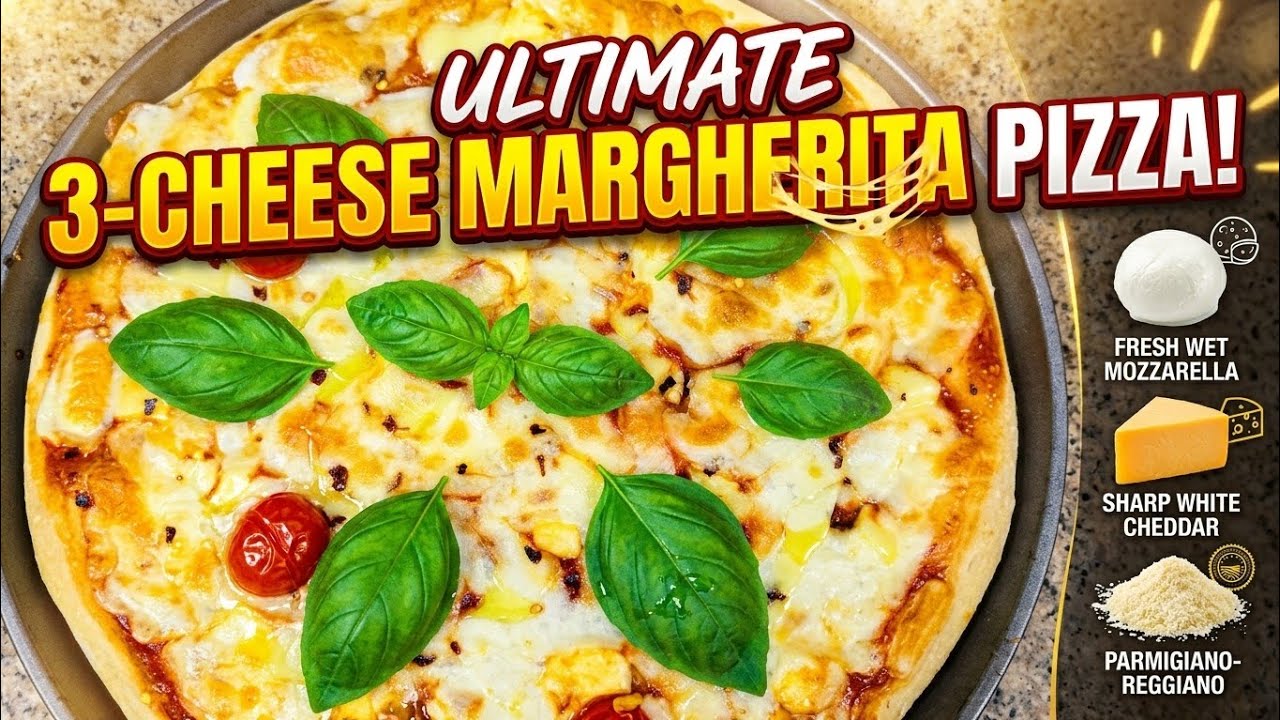 Margherita pizza recipe,so yummy,loaded with 3 cheese super delicious,melts in mouth pizza recipe 