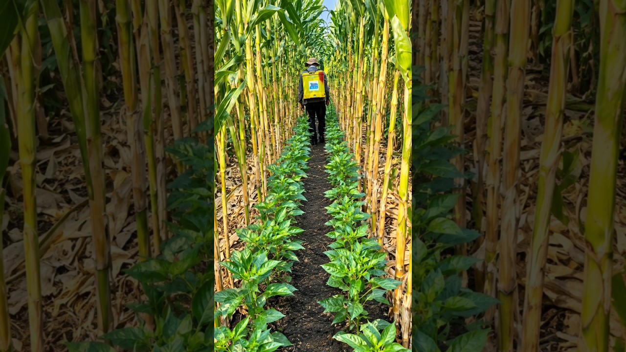 How Farmers Get 2 Crops From One Field! 🌽 🌶️ #shortsvideo