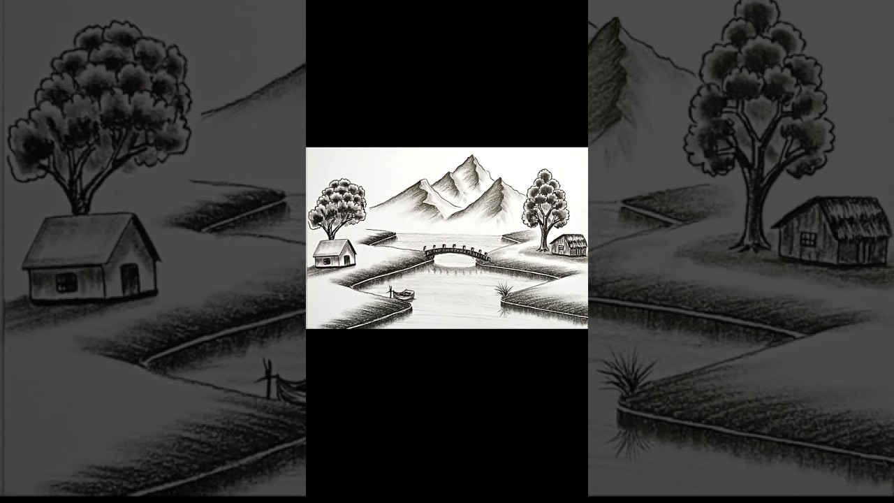 Mountain & River Landscape Drawing | Relaxing Sketch 