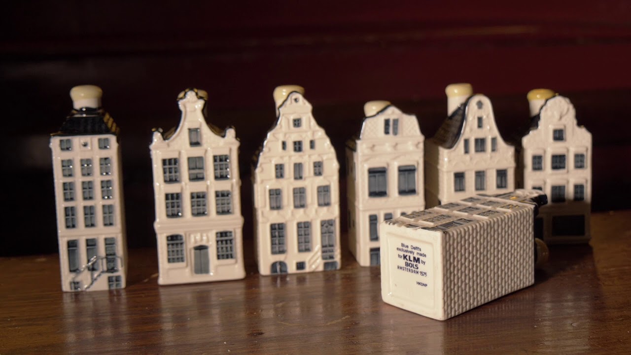 A walk along the most iconic KLM Delft Blue miniature houses in Amsterdam
