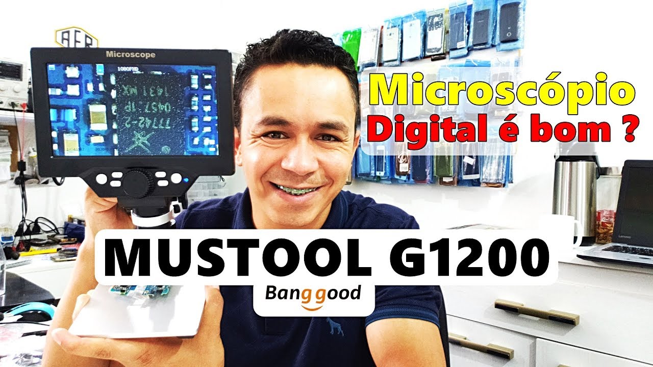 Microscópio Digital é Bom? Conheça o Mustool G1200 Tela de 7 polegadas bateria interna