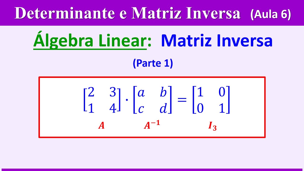 Determinante e Matriz Inversa - AULA 6: MATRIZ INVERSA (definição, exemplos e proposições)