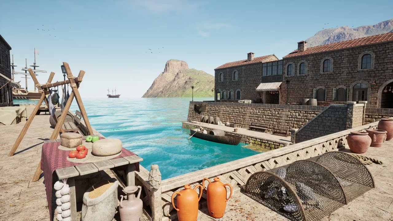 Medieval Port Ambience | Relaxing Harbor Sounds, Ocean Waves, Sleep & Study