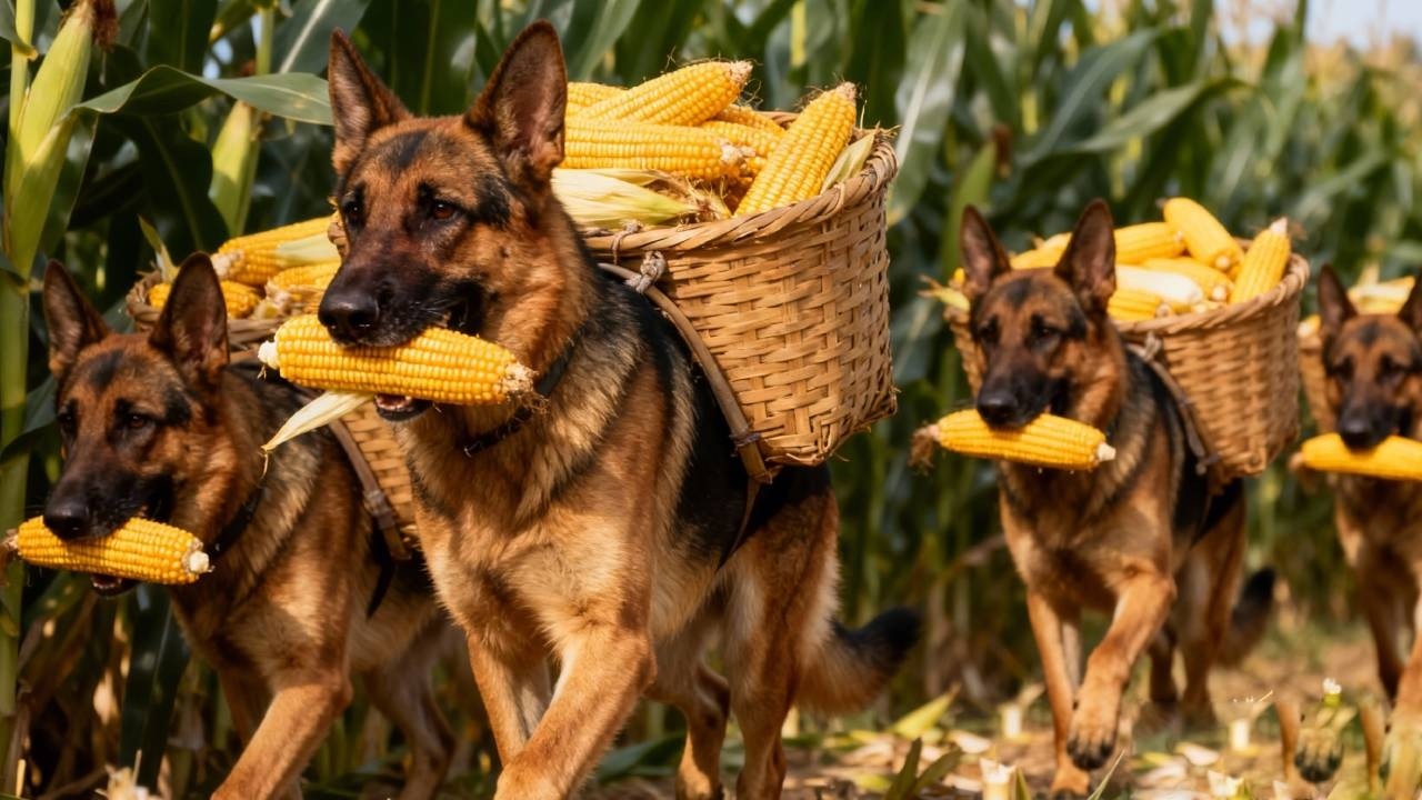 A Clever Dog Helps Its Owner Harvest Corn!