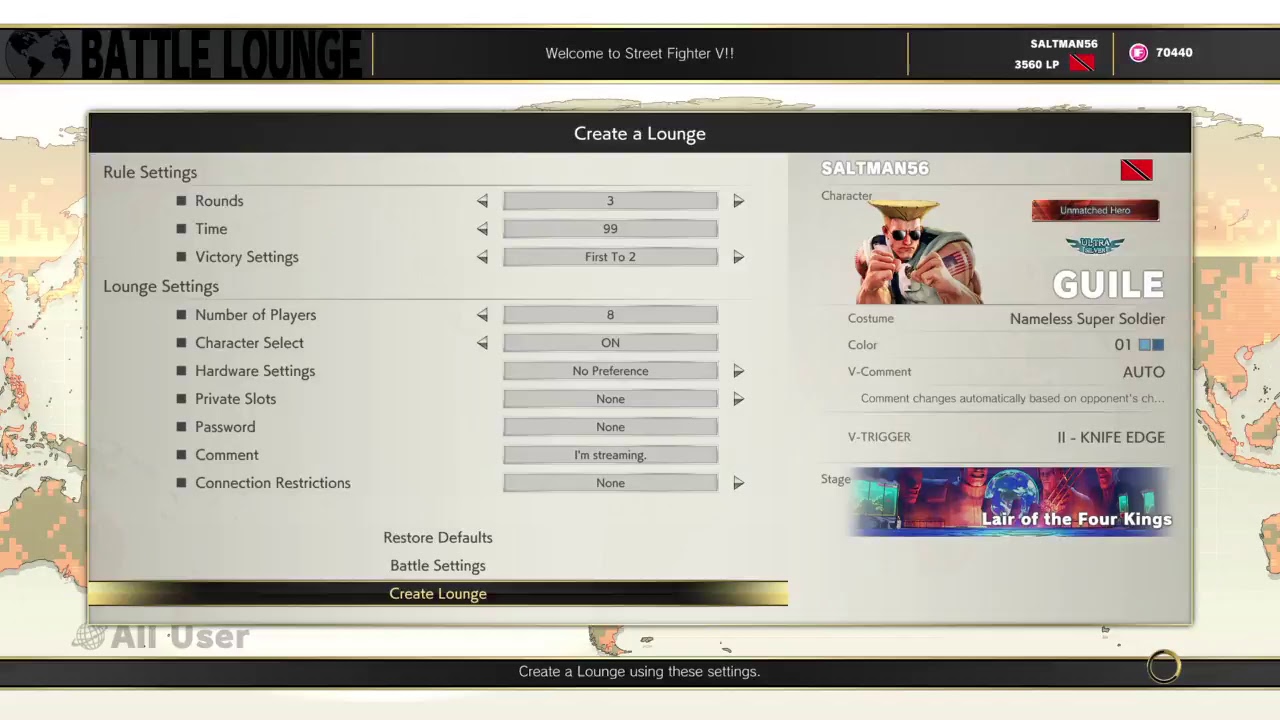 STREET FIGHTER V AE saltman56 battle lounge Livestream join in and fight