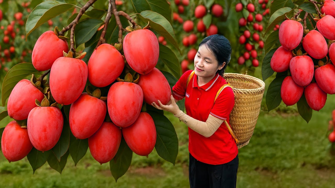 Harvesting 1000+Kg Crisp Persimmon In The Tall Tree Goes To Market Sell | Gardening & Cooking