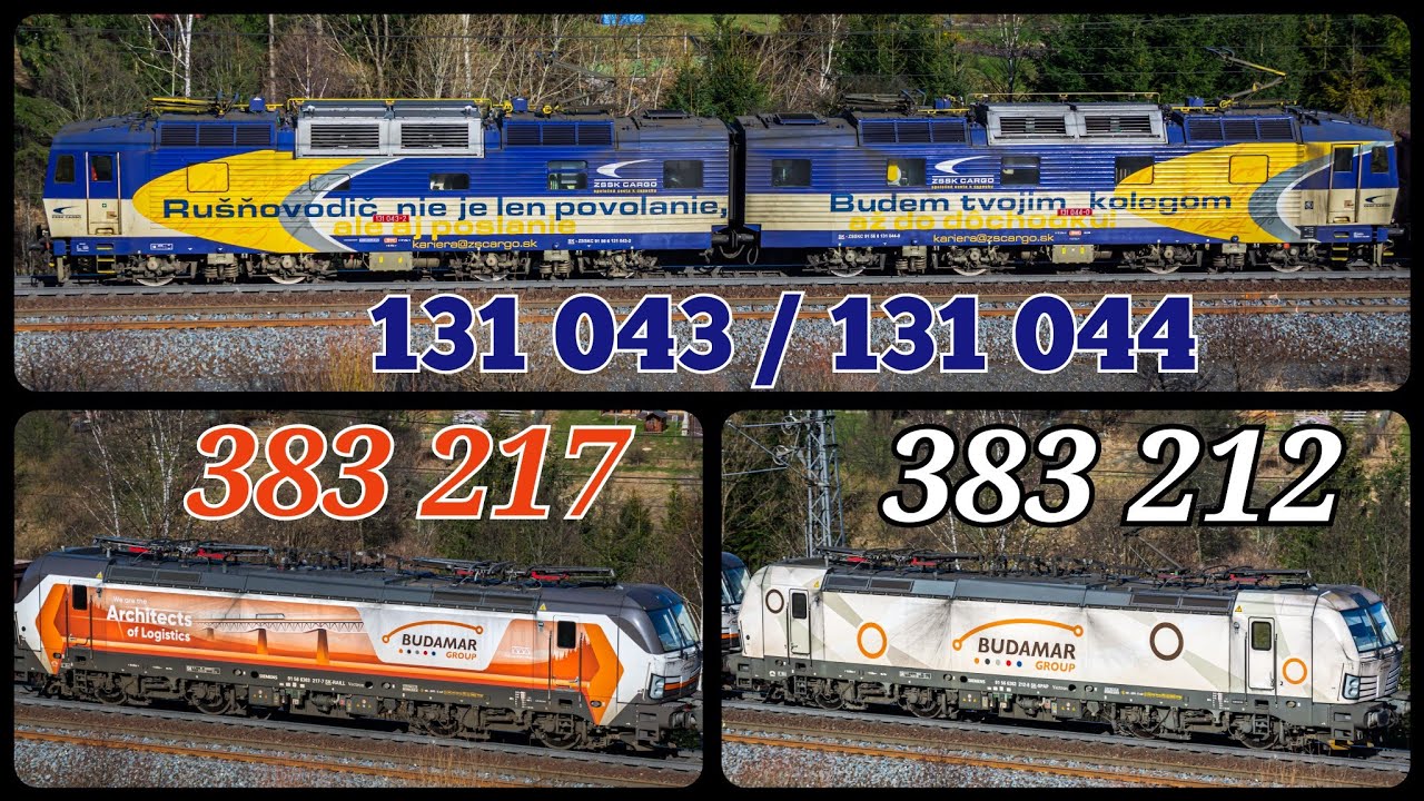 131 043-2 / 131 044-0 z węglarkami + Vectrony 383 217 i 383 212 na popychu | Mosty u Jablunkova