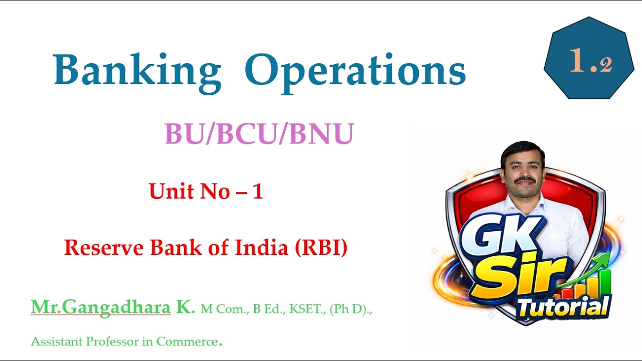 Unit - 1 Banking Operations –  Reserve Bank of India (RBI)