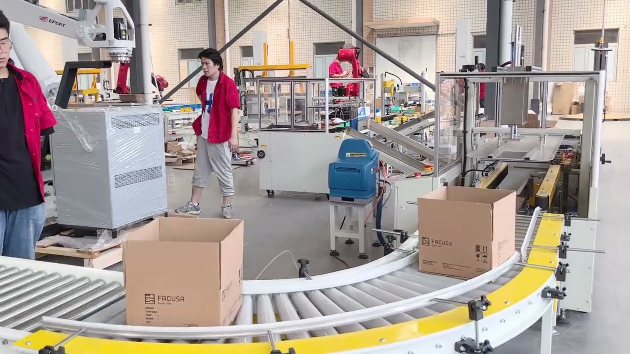 Automatic Hot Melt Glue Corrugated Box Carton Case Erector Machine with Labeling and Weight Checking