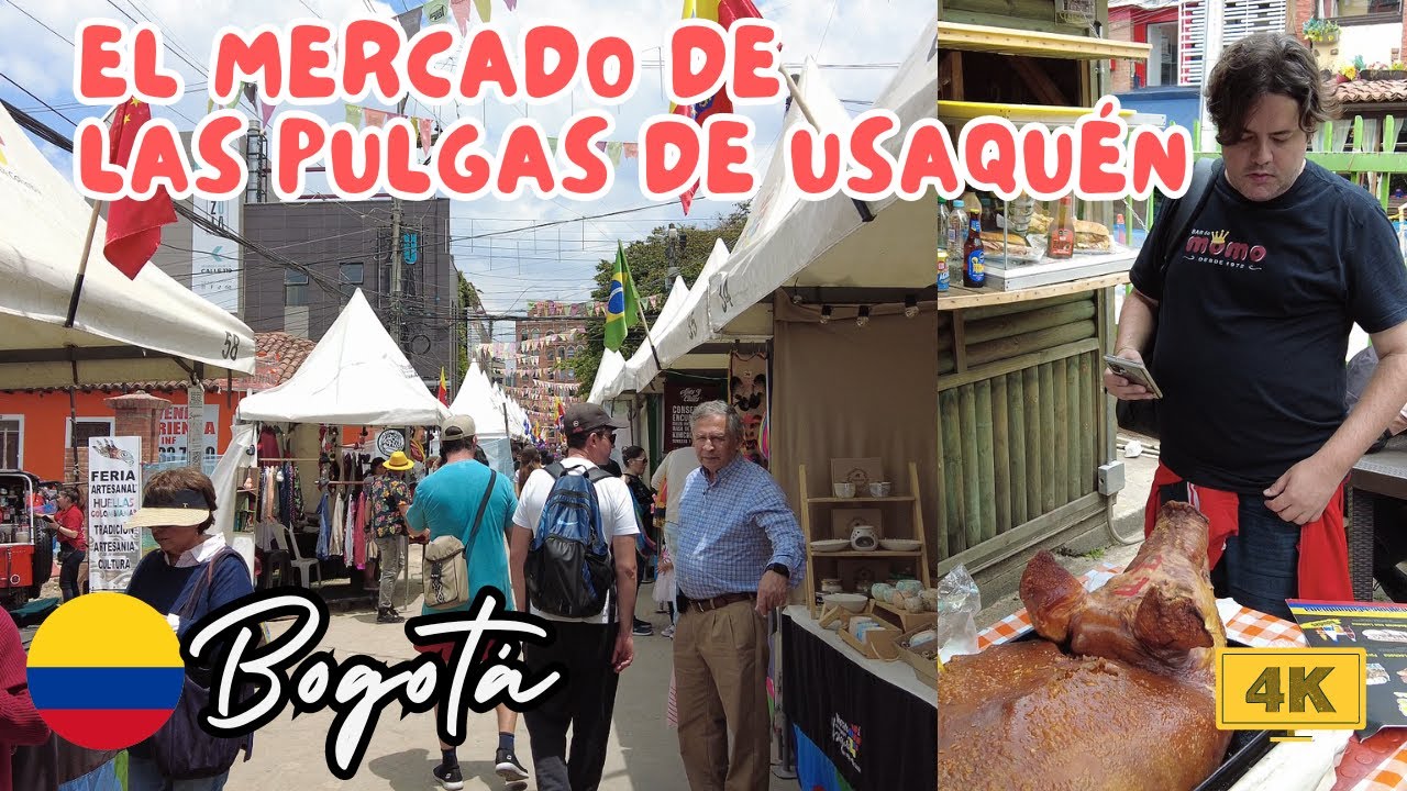 El Mercado de las Pulgas de Usaquén, Walking Tour com Comida [4k] com Baixa Gastronomia por Nenel
