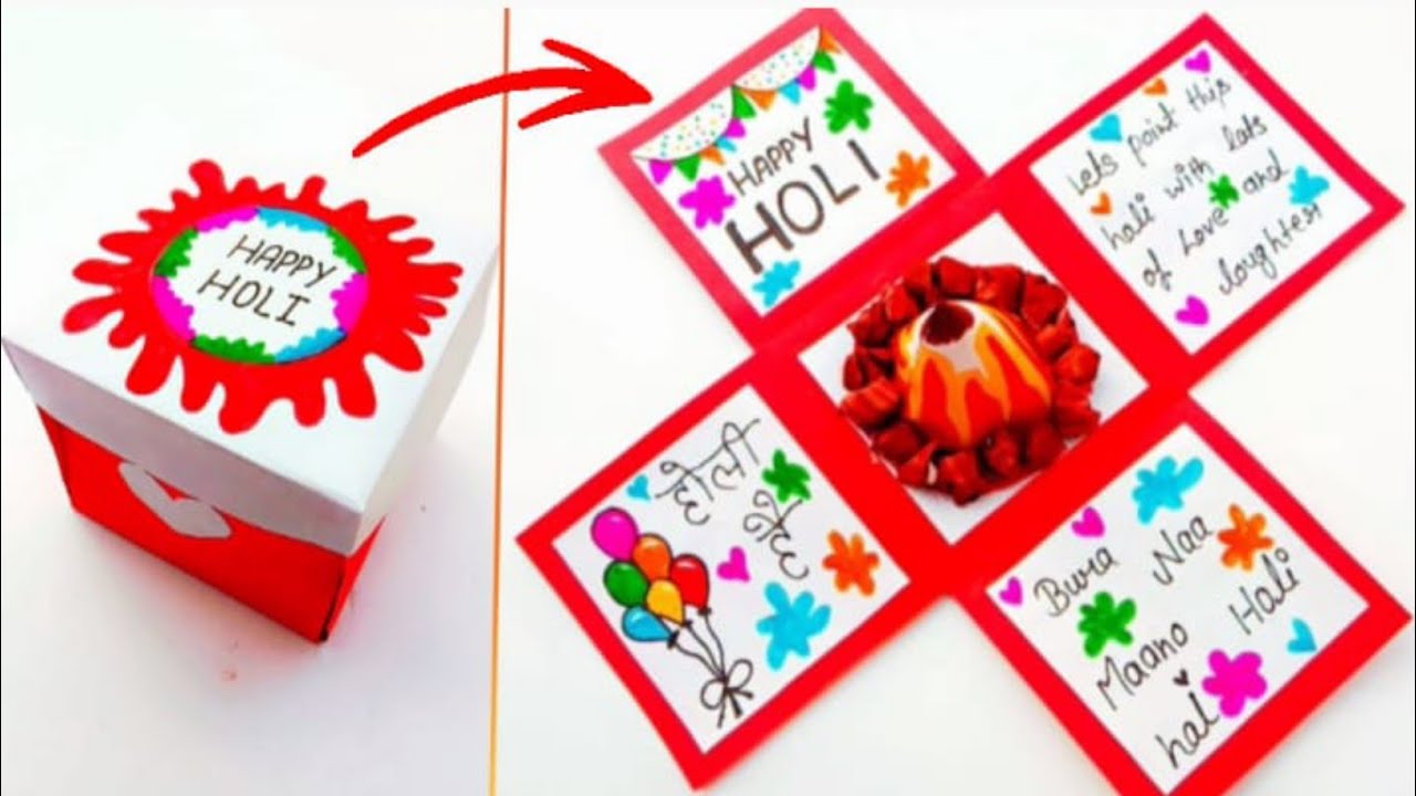 Happy Holi gift box 🎁 ideas 2026 / DIY holi card making ideas | Handmade holi greeting cards 