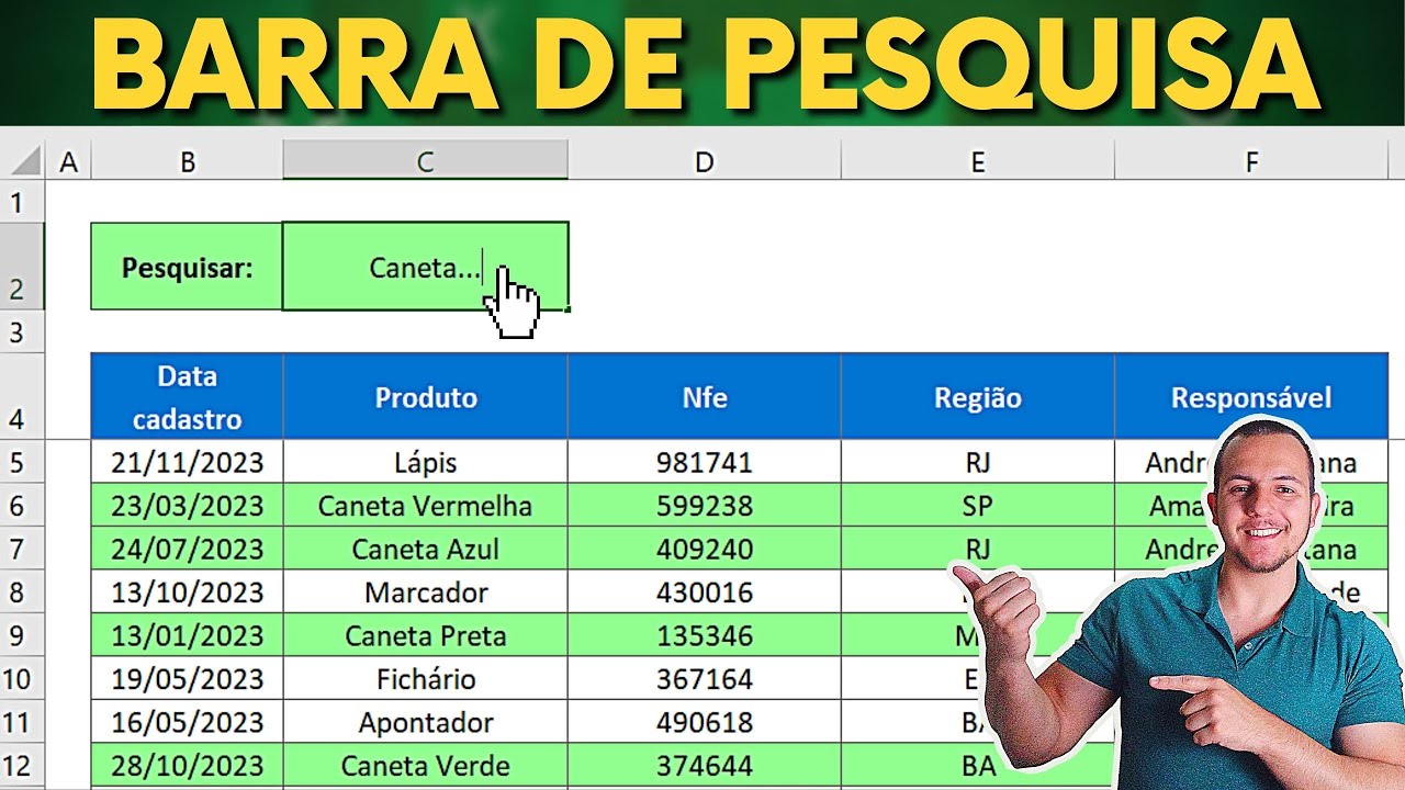 Campo de Pesquisa no Excel com Formatação Condicional | Barra Pesquisar