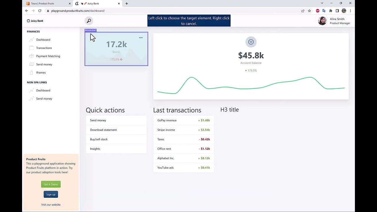Product Fruits user onboarding tutorial: How to use our editor while targetting elements