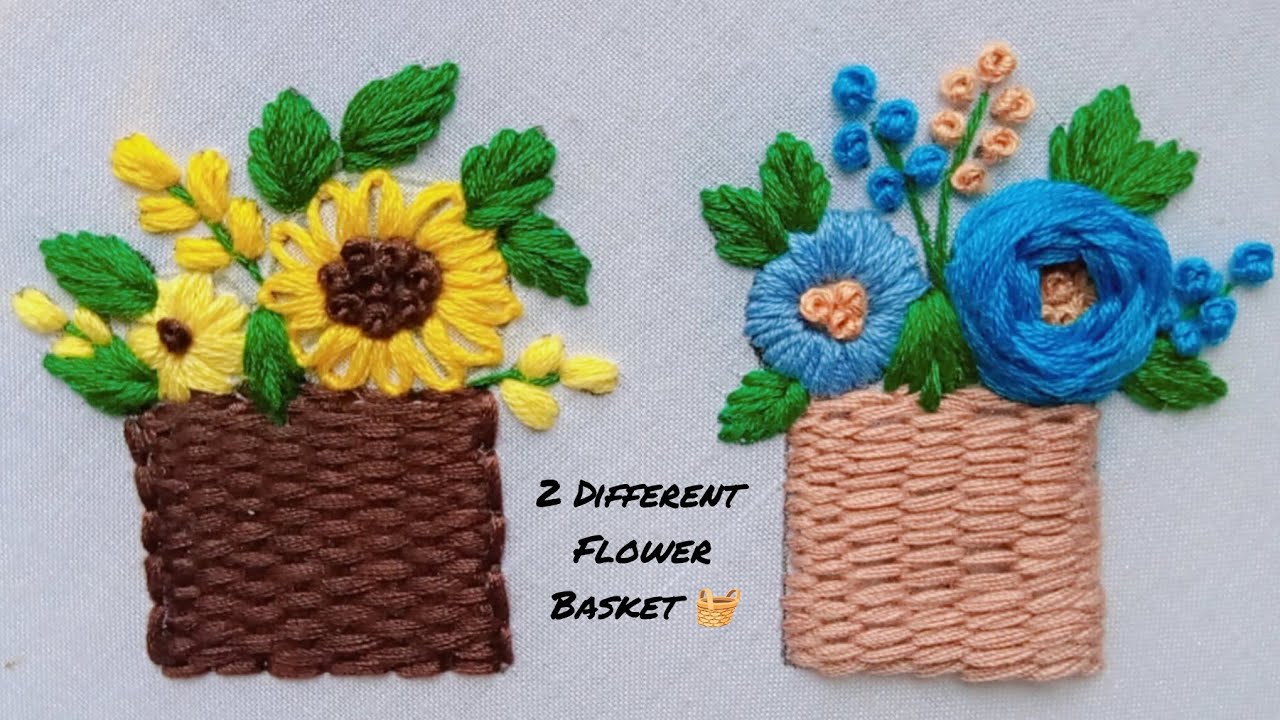 DIY 2 Lovely Flower Baskets 😍 Step by Step Embroidery Tutorial For Beginners by Embroidery art      