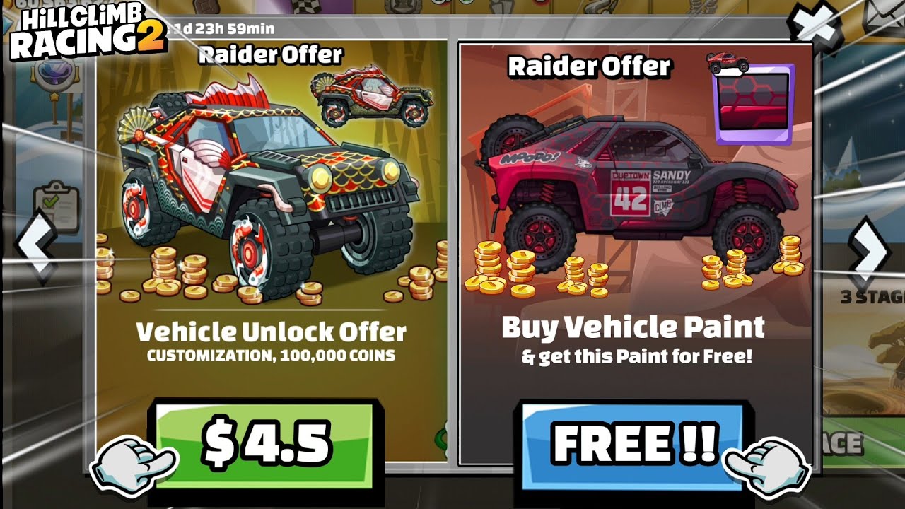 BUY 1 GET 1 FREE!! 🤩 I BUY RAIDER PAINT & GOT ANOTHER FOR FREE - Hill Climb Racing 2
