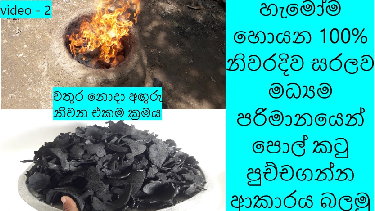 coconut shell charcoal burning | පොල්කටු අගුරු පුච්චන විදිහ | polkatu aguru puchchana widiha