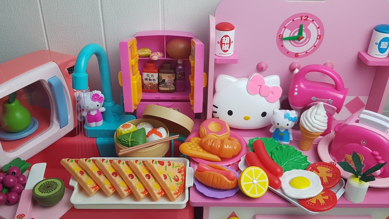 DIY Hello Kitty Pink Kitchen ASMR | Cutting and making mini food | Squishy Sanrio