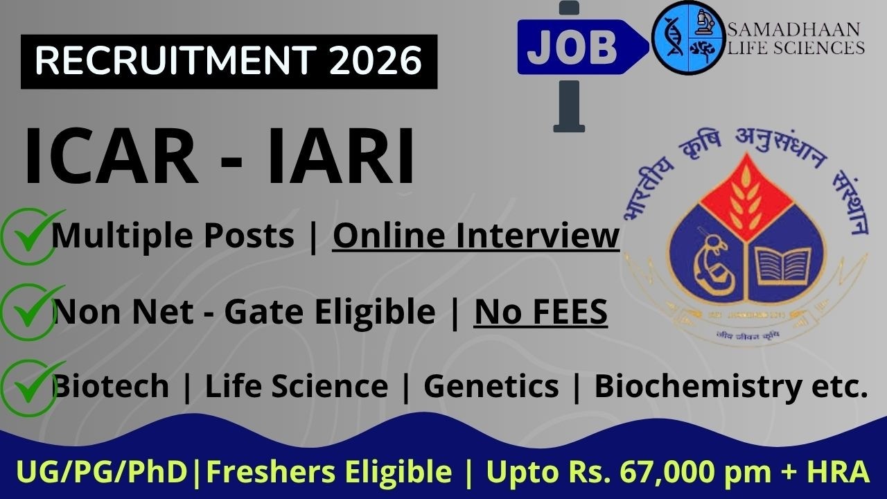ICAR IARI Recruitment 2026 | No Fees | No NET/GATE | ₹67,000 Salary | Freshers Eligible