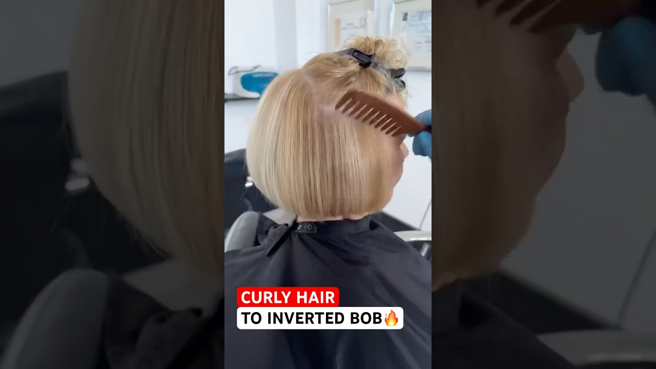 CURLY HAIR TO INVERTED BOB HAIRCUT: Complete Tutorial Linked Below! 🔥🔥🔥
