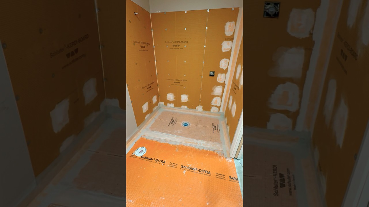 CURBLESS shower on slab (Deck mud tray) part 2 #gotitcoach #curblessshower #tiles