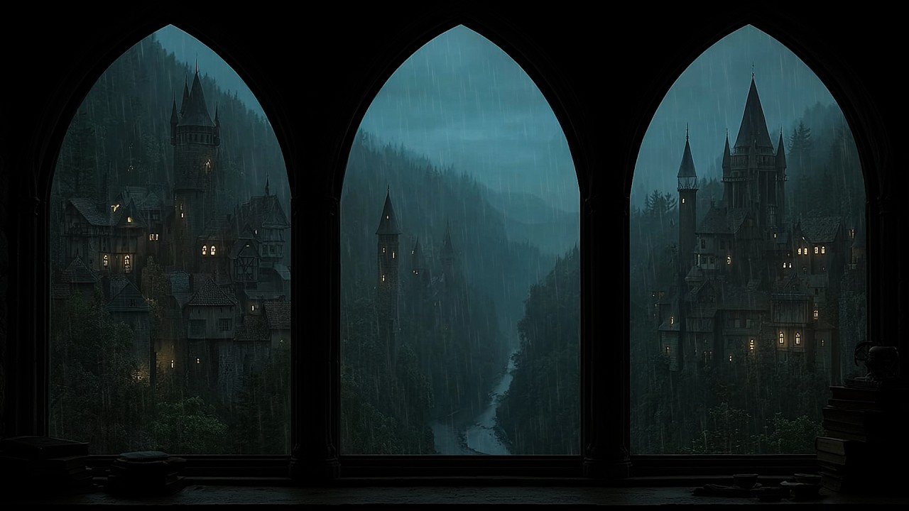 Rain and Thunder Ambience for Relaxing, Studying and Sleeping – Medieval Castle Window Scene