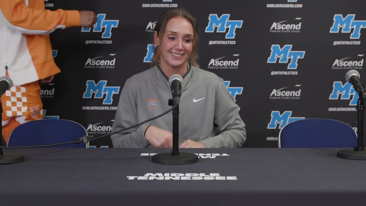 Lady Vols Basketball Coach Kim Caldwell, Janiah Barker, Deniya Prawl post-game vs. Middle Tennessee