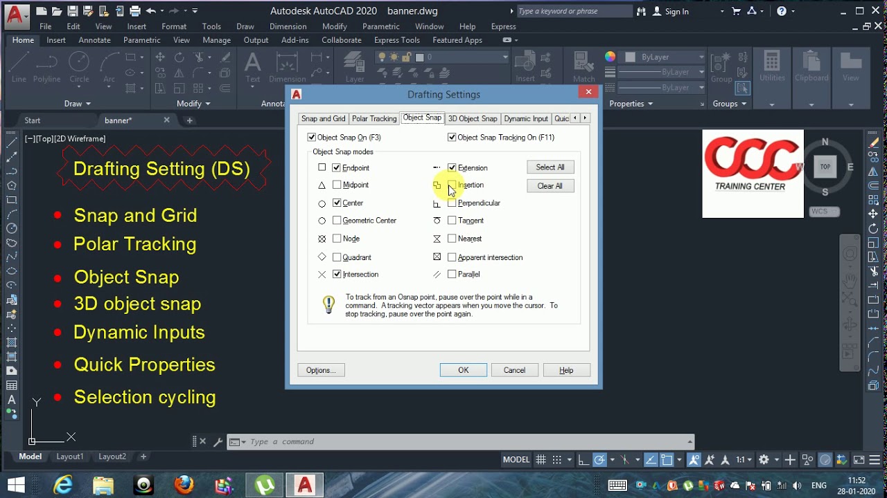Drafting Settings in autocad 2020 in hindi