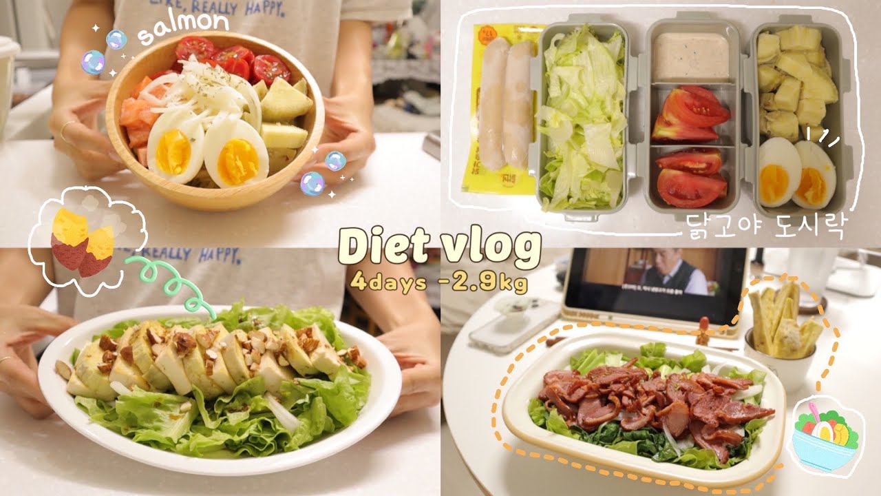 SUB)🍠느슨해진 유지어터 생활에 긴장감을 불어넣은 단.고.야 샐러드🥗 다이어트 브이로그 | 퍽퍽한 밤고구마 오픈 | 7가지 샐러드 식단 | 눈바디, 간헐적단식, 클린식 레시피
