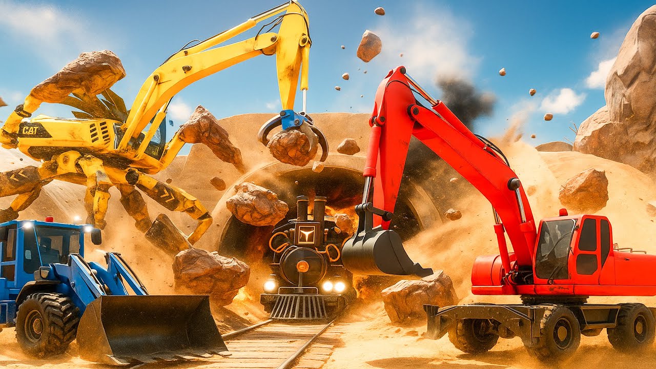 Rock Removal by Massive Excavators 🚜 | Engineering at Full Power! | Vehicles Animation