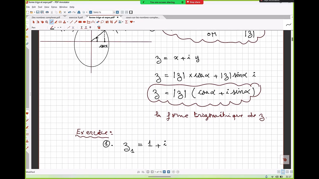 Les nombres Complexes la forme trigonométrique cours [Exercice 1][ Série 2  ]