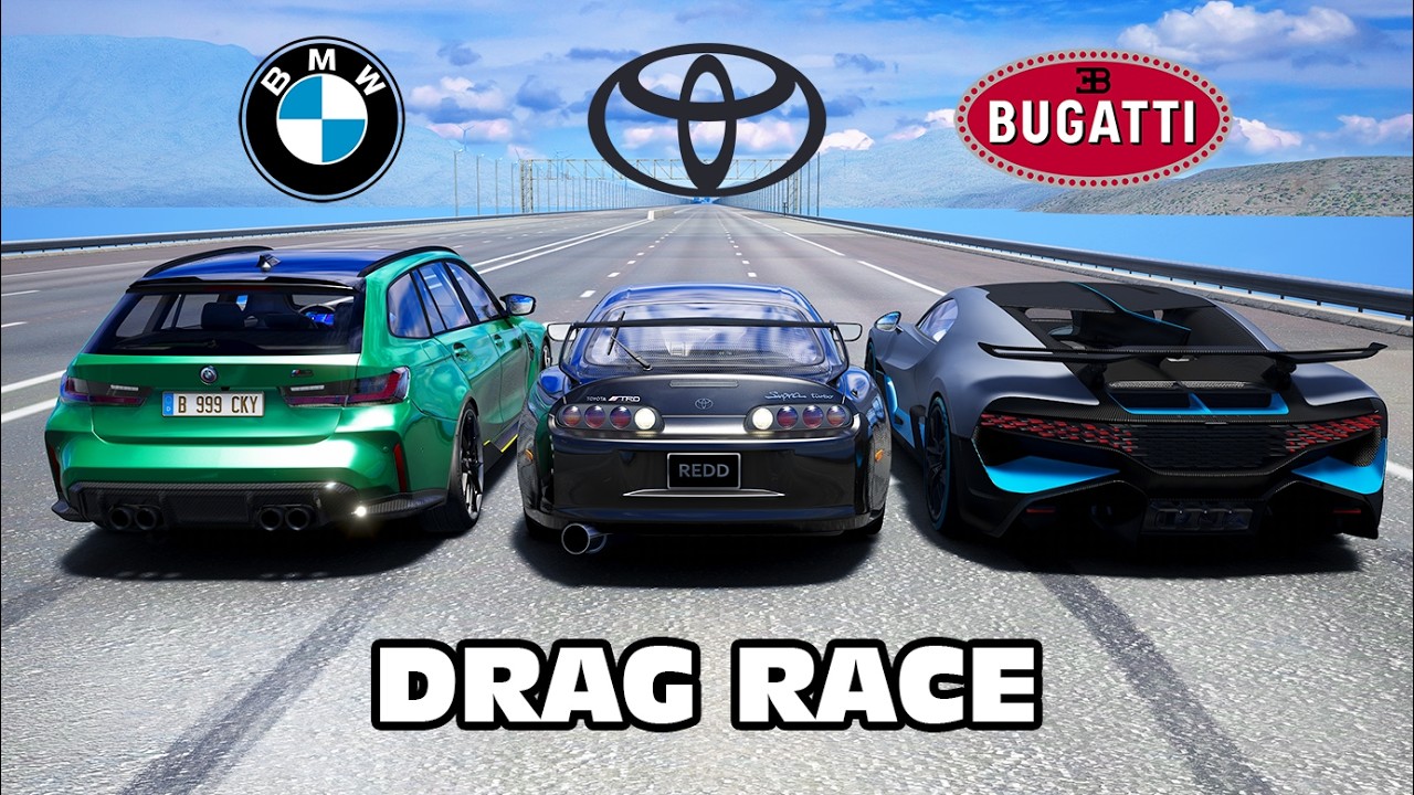 1500HP Supra vs Bugatti Divo vs BMW M3 DRAG RACE