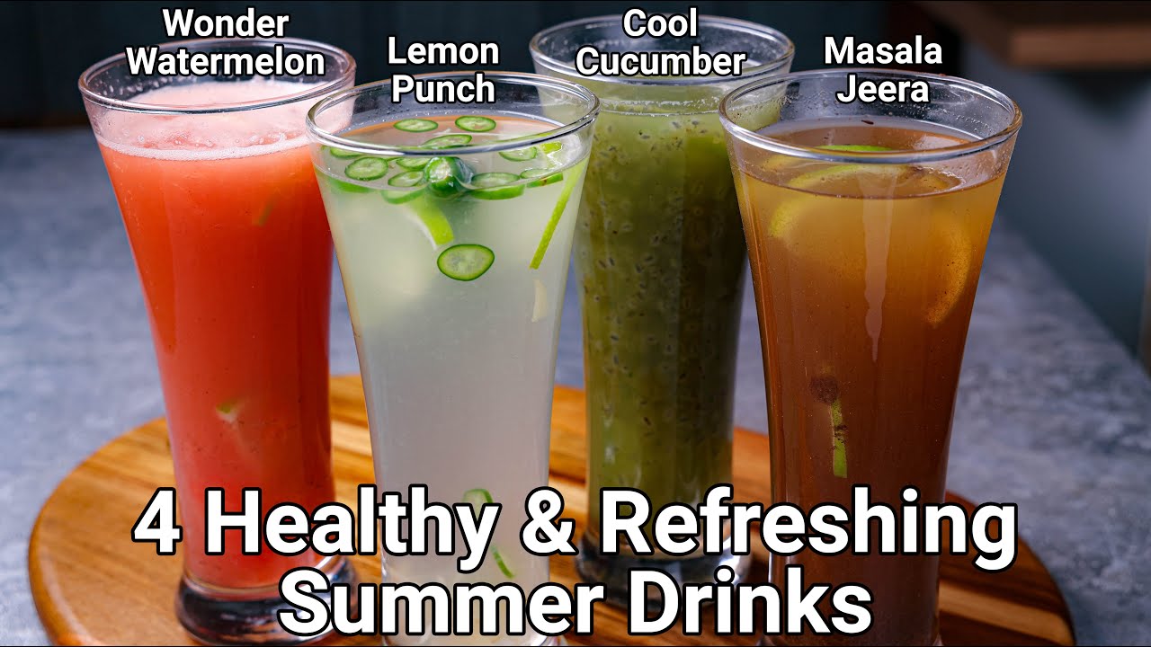 4 Refreshing Summer Drinks Recipes - Lemon Punch, Wonder Melon, Masala Jeera, Cucumber Coolant