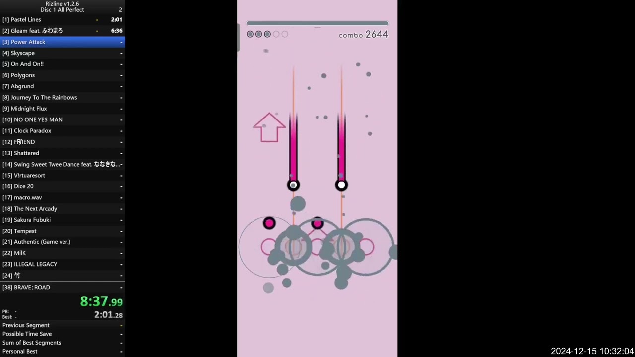 [Rizline] Disc 1 All Perfect (IN) Speedrun in 2:29:55* (unfinished attempt)